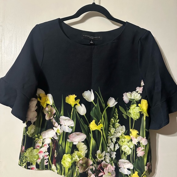 Victoria Beckham for Target Blue and Black Flutter Sleeve Blouse - Picture 1 of 6